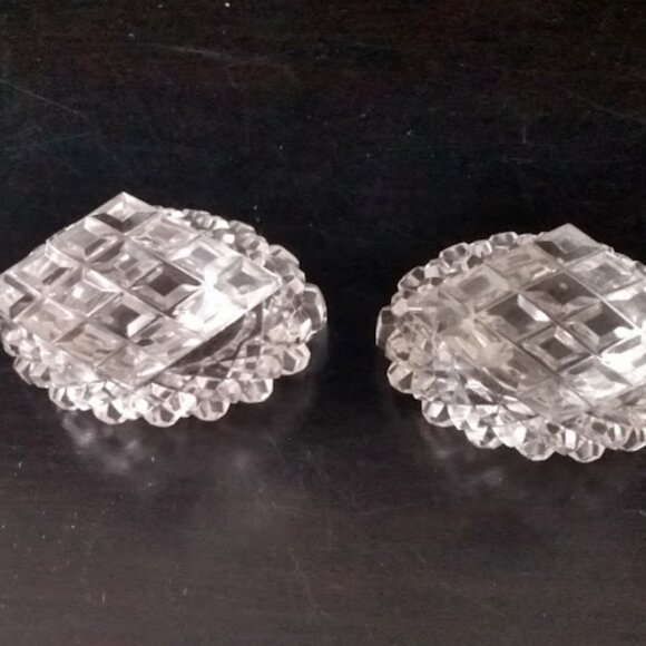 Antique Lead Crystal  Boat Shape Waffle Open Salt and Pepper Set - Picture 8 of 11